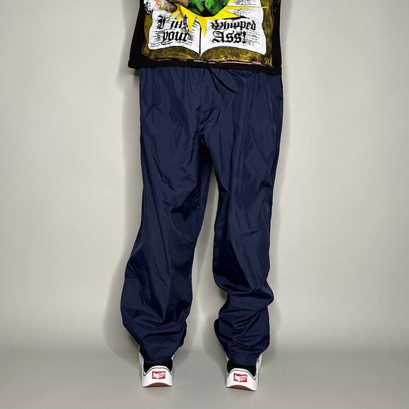 Vintage 90s Track Pants Mens XL Baggy Fit Navy Blue Polyester Sweatpants - Picture 3 of 4